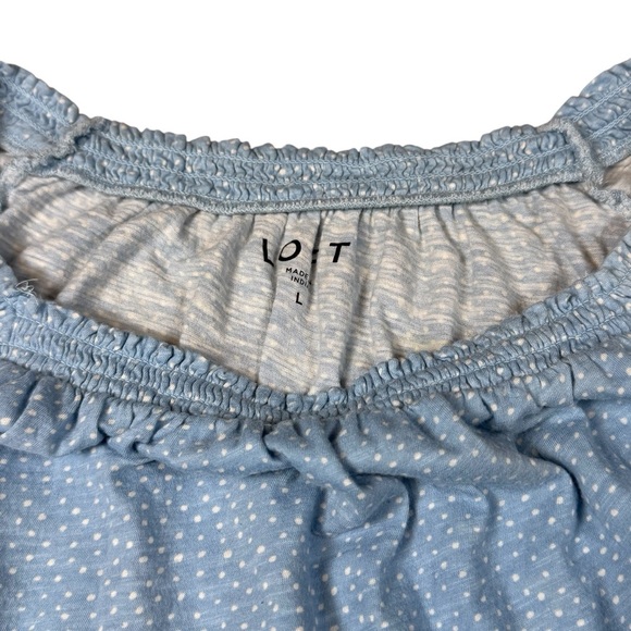 Ann Taylor LOFT Womens Large Blue Polka Dot Short Puff Sleeve - Picture 2 of 3